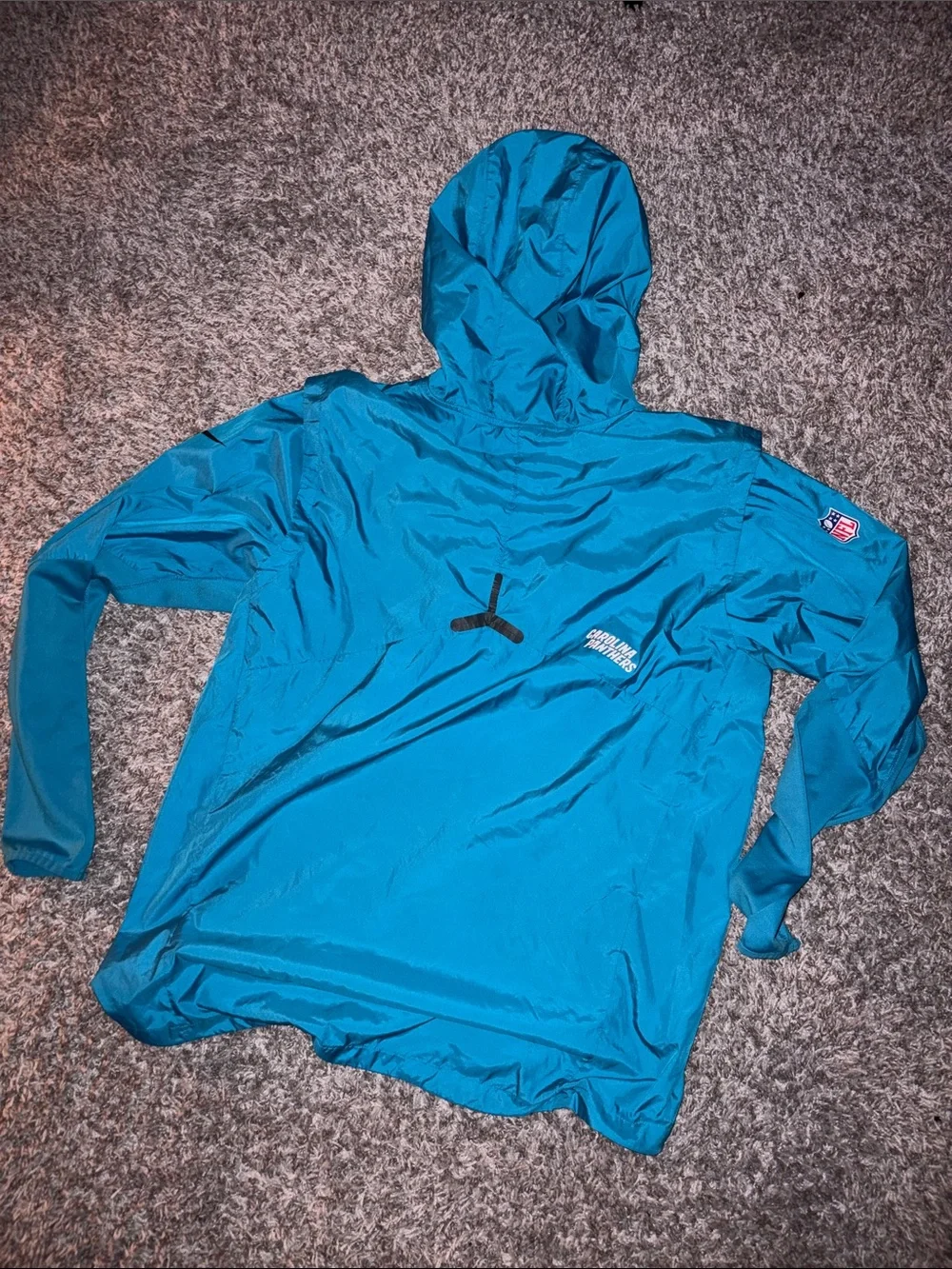 NFL carolina panthers Blue Hooded Windbreaker with Black Chest Pocket